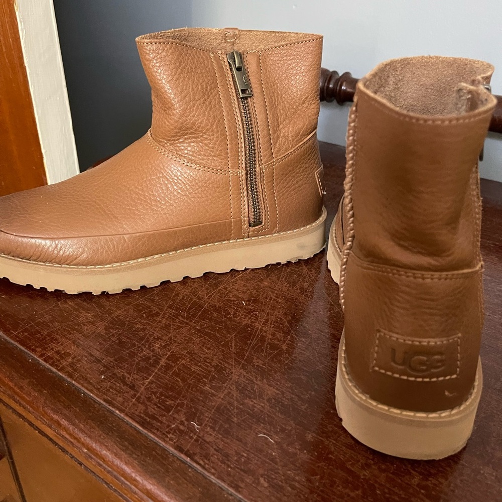 UGG Tan Leather Mid-Calf Boots